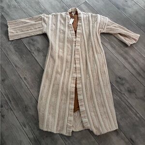 Anthropologie Cream Textured Open-Front Coat